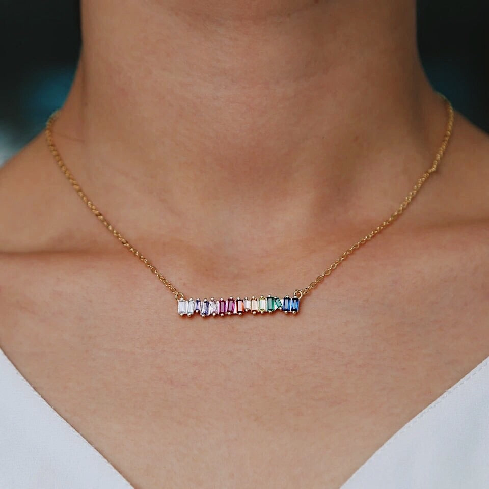 Rainbow hot sale baguette necklace