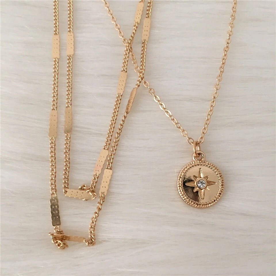 layered nautical compass necklace